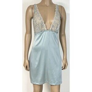 La Perla LPD021289 Silk Lace Blue Chemise Slip Nightgown Dress M/L Sheer